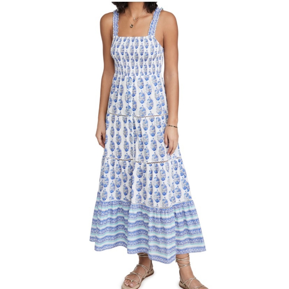 Playa Lucila Blue and White Smock Border Dress, Size S